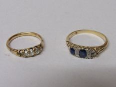 Gold ring set with sapphires and diamonds 1 sapphire missing Size R wt 3.7gms and gold coloured ring