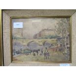 Framed & glazed watercolour of an embankment scene, signed F Schafer. Estimate £20-30.