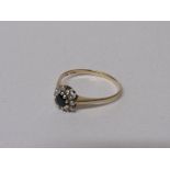 9ct gold ring set with heart shaped black stone & surrounded with diamond chips, 1.8gms, size R.