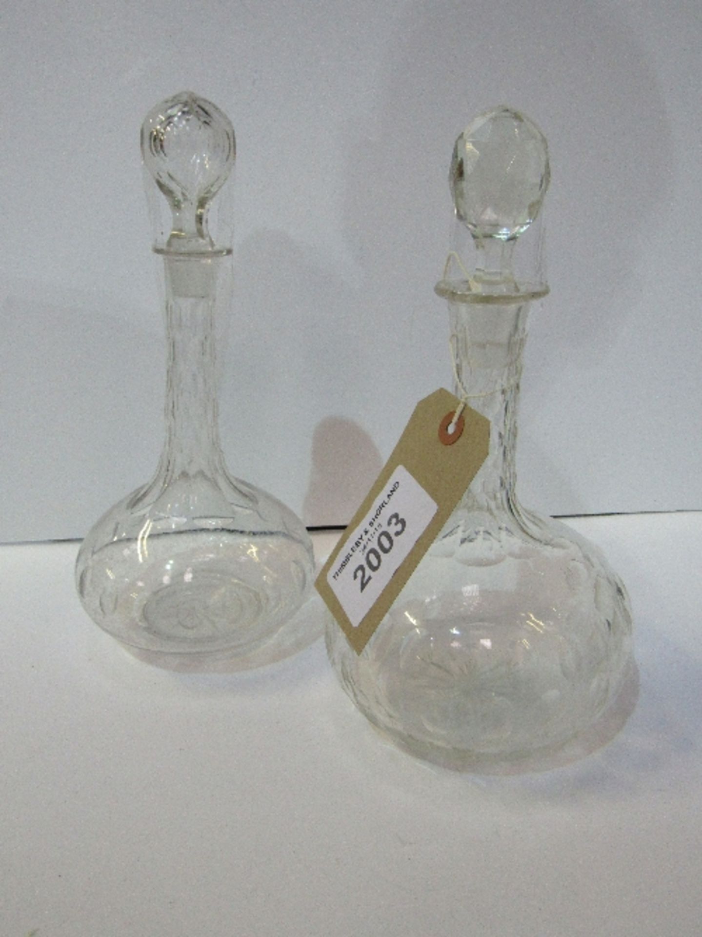 2 Victorian cut glass sherry decanters, 1ltr & 75cl. Estimate £15-30.