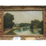 Gilt framed oil on canvas of Richmond Bridge signed J Lewis (James Isiah Lewis 1861-1934).