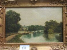 Gilt framed oil on canvas of Richmond Bridge signed J Lewis (James Isiah Lewis 1861-1934).