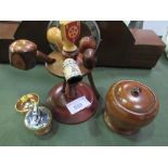 5 pipes in wooden rack, tobacco jar & a lighter in the shape of a golf ball. Estimate £40-60.