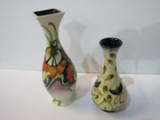 2 Moorcroft bud vases, 21.5cms & 16.5cms