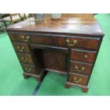 Small mahogany knee-hole desk, 85cms x 46cms x 74cms. Estimate £30-50.