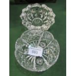 A very heavy lead crystal bowl & a footed crystal glass fruit dish. Estimate £10-20.