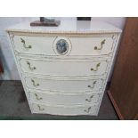 French-style cream coloured chest of 5 drawers. Estimate £10-20.