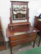 Mahogany small dressing chest of 2 drawers with shelf & mirror above, 92cms x 43cms x 147cms.