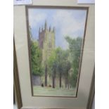 Framed & glazed watercolour of a church, signed M Gosschalk & a framed & glazed watercolour of