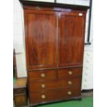 Victorian mahogany linen press with double doors above 2 short over 2 long drawers, 213cms x