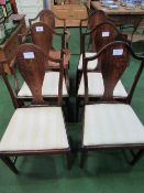 2 oak framed carver chairs with solid shaped splat & drop-in seats with 4 matching chairs (1 a/f).