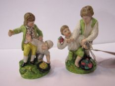 Rare pair of 18th century Staffordshire figures of 2 boys fighting over flint (tip on thumb