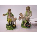 Rare pair of 18th century Staffordshire figures of 2 boys fighting over flint (tip on thumb