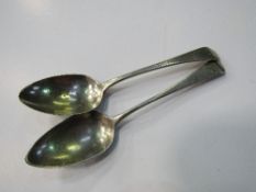 2 Georgian silver teaspoons, 28gms. Estimate £10-15.