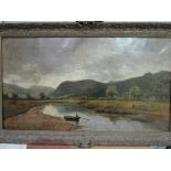 Gilt framed oil on canvas of river & mountain scene signed Brockman 1878 (believed Charles H Drake