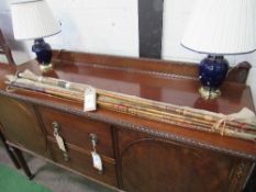 2 cane fishing rods, 1 marked Sansums Rod & Vintage Milbro hollow glass fishing rod, 13'