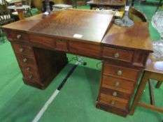 Mahogany pedestal desk with rising lid. Estimate £30-50.