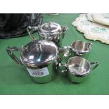Old Hall stainless steel breakfast set: teapot, coffee pot, milk jug & sugar bowl. Estimate £20-30.