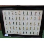 Framed & glazed collection of Player's military uniform cigarette cards. Estimate £5-10.