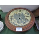 Large mahogany dial clock, approx 12 inches, for restoration. Estimate £10-20.