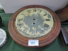 Large mahogany dial clock, approx 12 inches, for restoration. Estimate £10-20.
