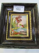 Framed Limoges enamel plaque. Estimate £70-80.