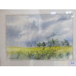 Framed & glazed watercolour of oilseed rape in bloom, signed Frankie Cummins (local artist).