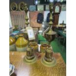 A pair of marble & brass decorative table lamps, 51cms high. Estimate £10-20.