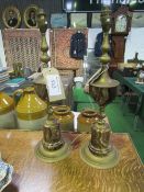 A pair of marble & brass decorative table lamps, 51cms high. Estimate £10-20.