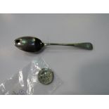 A F Sherley & Co patented silver plate medicine spoon & a white metal groat coin. Estimate £10-15