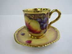 Royal Worcester cup and saucer of painted fruit signed by P. Platt (REF 28)