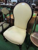 Tall Victorian mahogany padded salon chair, newly re-covered. Estimate £20-30.