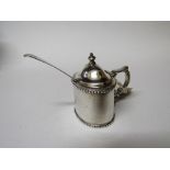 Georgian silver mustard pot & blue liner, maker EL, London 1815 plus a very fine condiment spoon