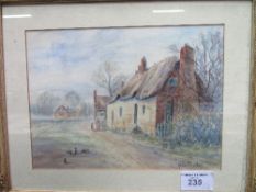 Gilt framed & glazed watercolour of a village scene signed Albert Proctor & a framed & glazed