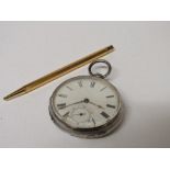 Sterling Silver cased pocket watch by Waltham of Massachusetts and gold coloured cased propelling
