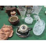 Assorted glass ware, metal ware, lead crystal bust of a boy's head & a pair of Ross binoculars in