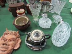 Assorted glass ware, metal ware, lead crystal bust of a boy's head & a pair of Ross binoculars in