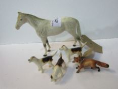 Beswick grey horse a/f & 3 Beswick hounds & a fox