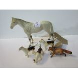 Beswick grey horse a/f & 3 Beswick hounds & a fox