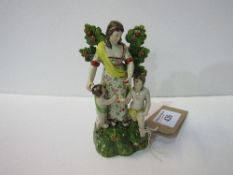 Circa 1820 porcelain figurine of mother & 2 children. Estimate £90-110.