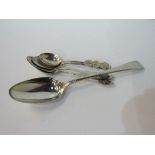 5 various hallmarked silver spoons including bottom marked serving spoon. Estimate £65-75.