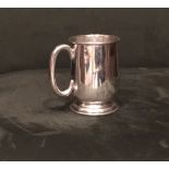 Christening tankard by Joseph Gloster Ltd in 1966, 80mm tall, wt 76 gms. Estimate £40-50.