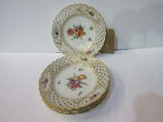 4 Copenhagen hand-painted plates with open fret border. Estimate £100-120.