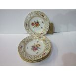 4 Copenhagen hand-painted plates with open fret border. Estimate £100-120.