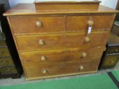 Pine chest of 2 over 3 drawers, 109cms x 54cms x 95cms. Estimate £20-40.