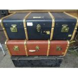 2 travel trunks & a black metal trunk. Estimate £30-40.