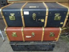 2 travel trunks & a black metal trunk. Estimate £30-40.