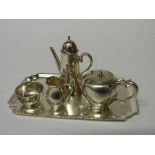Hallmarked silver miniature tea set (5 piece), Birmingham 1949, makers TD&S. Weight 1.690ozs.