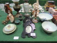 3 vintage table lamps, Copeland Spode bowl & cover (a/f), other china ware & misc objects.