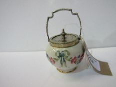 Moorcroft MacIntyre small silver plated lidded jar with handle with tubeline decoration. 9.5cms